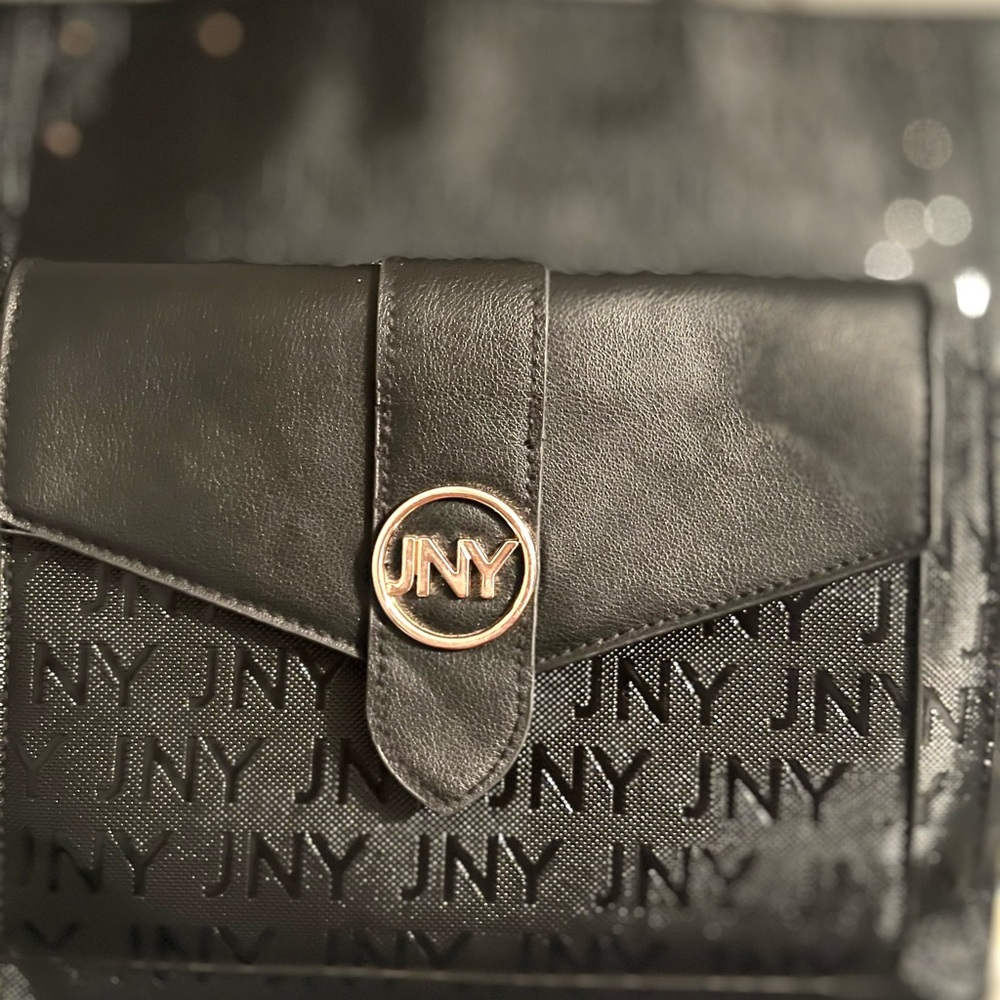 Jones New York Black Embossed Logo Tote with Front Pocket - Picture 2 of 7